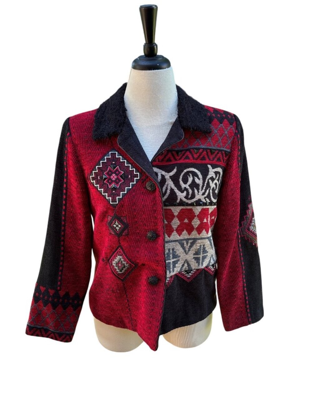 Tribal Red & Black Southwestern Jacket Size Medium Collared Petite